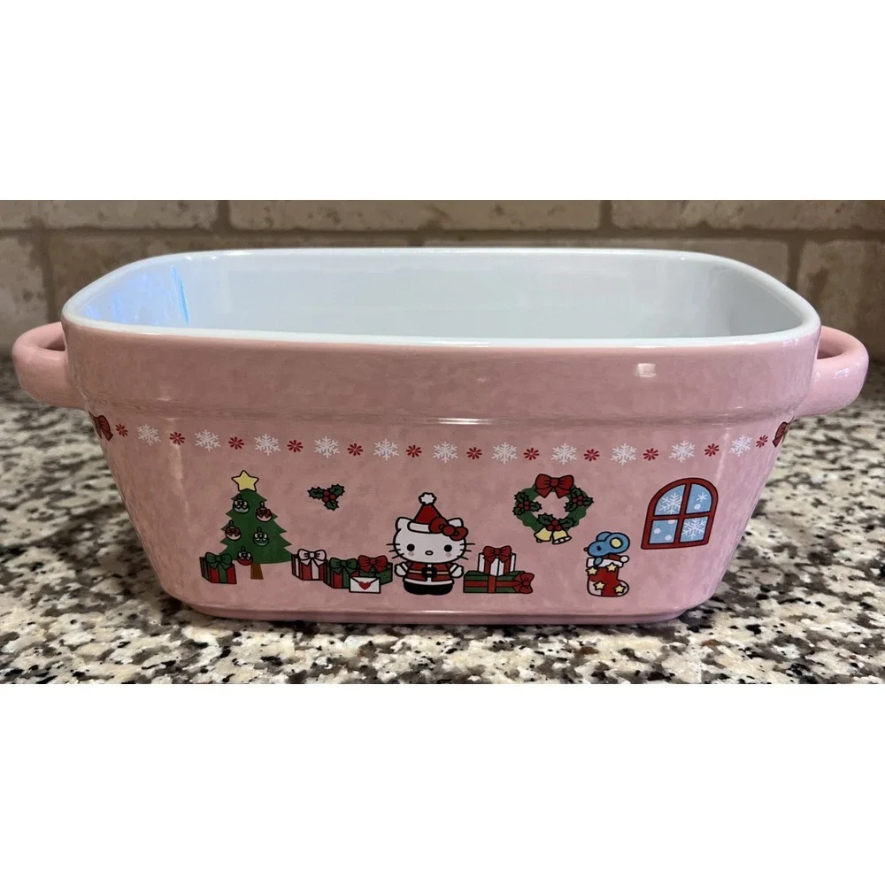 Hello Kitty Christmas Santa Rectangular Loaf Pan Holiday Pink‎ Ceramic ZRike